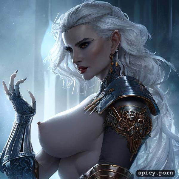 Nude woman, seductive, fantasy armor, transparent, white hair - spicy.porn on pornsimulated.com