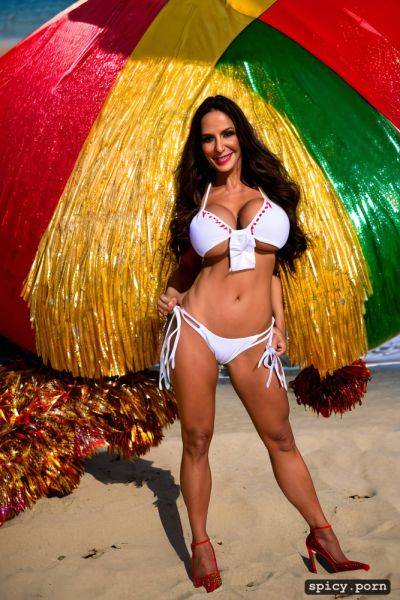 Color portrait, long hair, 35 yo beautiful performing white rio carnival dancer at copacabana beach - spicy.porn on pornsimulated.com
