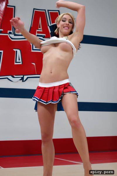 Cheering, dressed like a high school cheerleader, action shot - spicy.porn on pornsimulated.com