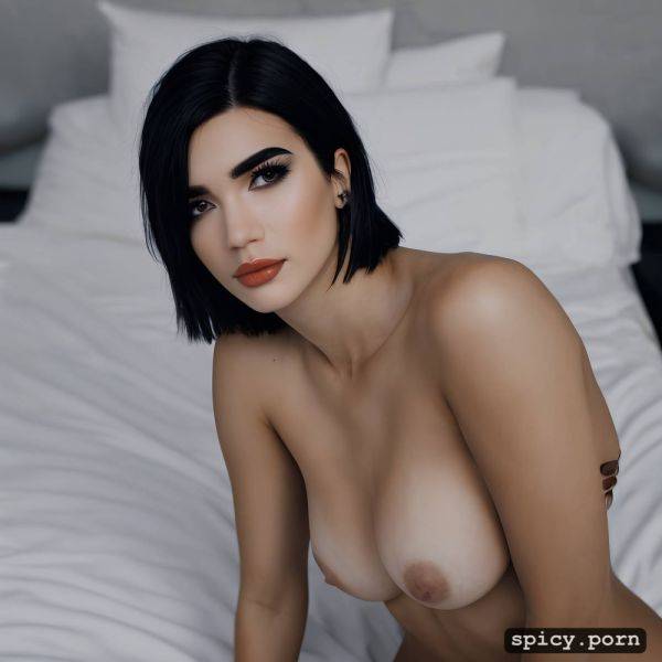 Dua lipa, short straight black hair, bed, fit body, 18 years old - spicy.porn on pornsimulated.com