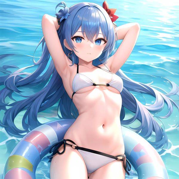1girl Absurdres Arms Behind Head Bikini Blue Eyes Blue Hair Breasts Closed Mouth Hair Between Eyes Highres Hololive Hoshimachi S, 3488136660 - AIHentai - aihentai.co on pornsimulated.com