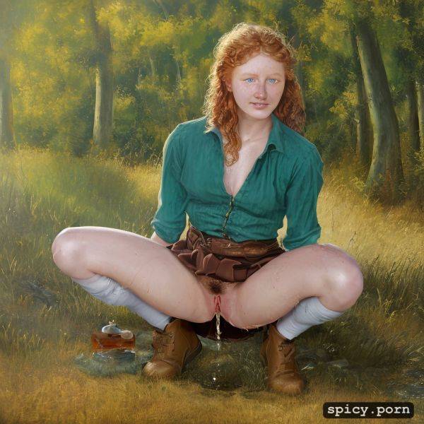 Piss, urine coming from pussy, digital art, squatting, wispy pubes - spicy.porn on pornsimulated.com