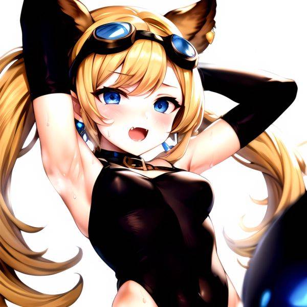 1girl Armpits Arms Behind Head Backlighting Bare Arms Bare Legs Blonde Hair Blue Eyes Blush Breasts Check Commentary Clothing Cu, 1976213844 - AIHentai - aihentai.co on pornsimulated.com