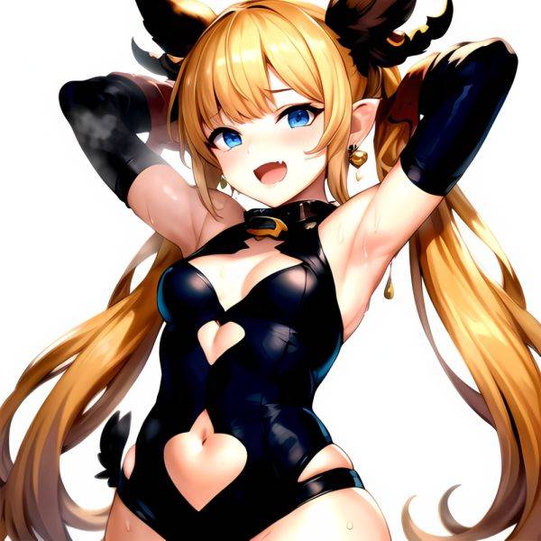 1girl Armpits Arms Behind Head Backlighting Bare Arms Bare Legs Blonde Hair Blue Eyes Blush Breasts Check Commentary Clothing Cu, 1424870969 - AIHentai - aihentai.co on pornsimulated.com