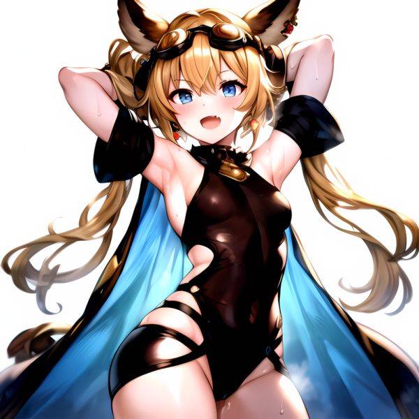 1girl Armpits Arms Behind Head Backlighting Bare Arms Bare Legs Blonde Hair Blue Eyes Blush Breasts Check Commentary Clothing Cu, 3991732858 - AIHentai - aihentai.co on pornsimulated.com