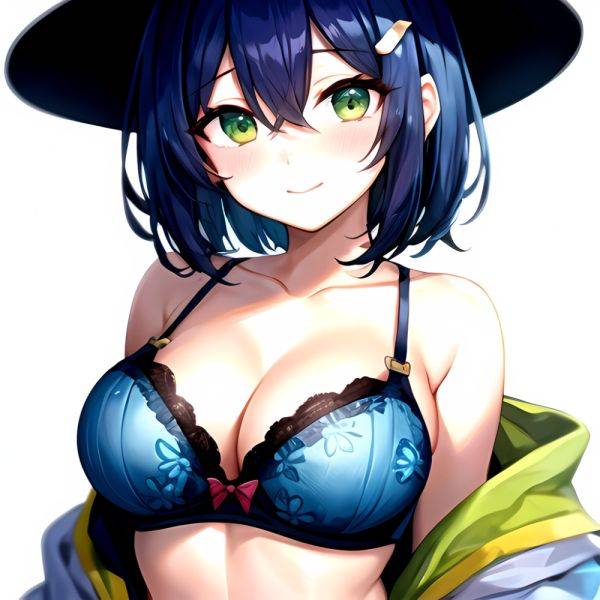 1girl Blush Bob Cut Bra Breasts Cleavage Close Up Closed Mouth Collarbone Commentary Eyelashes Eyes Visible Through Hair Floral, 4044042426 - AIHentai - aihentai.co on pornsimulated.com