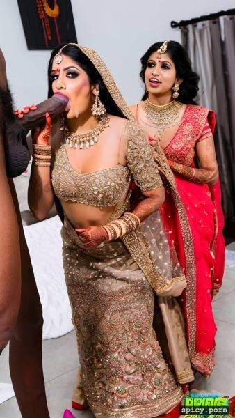 The standing beautiful indian bride in public takes a huge black dick in the mouth and giving blowjob to the man get covered by cum all over his bridal dress and other people cheer the bride realistic photo and real human - spicy.porn - India on pornsimulated.com
