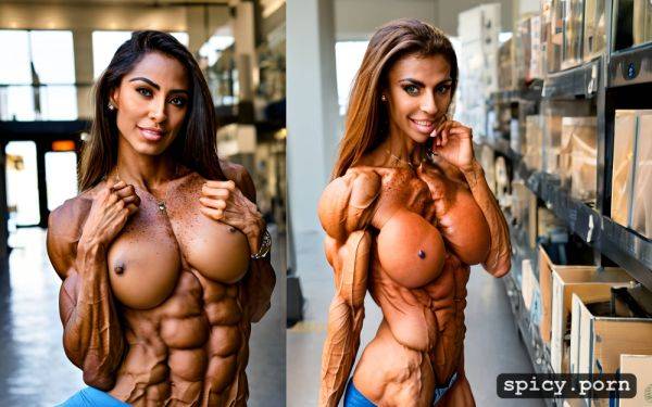 Ripped abs, platform shoes, topless, zero fat, most muscular female bodybuilder - spicy.porn on pornsimulated.com