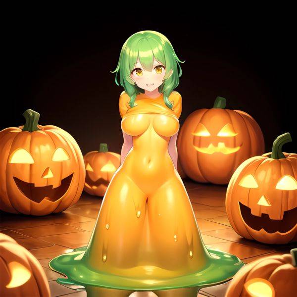 Orange Slime Messy Slime Big Boobs Pov Pumpkins Orange And Black Standing Up Facing The Viewer Arms Behind Back, 2407660172 - AIHentai - aihentai.co on pornsimulated.com