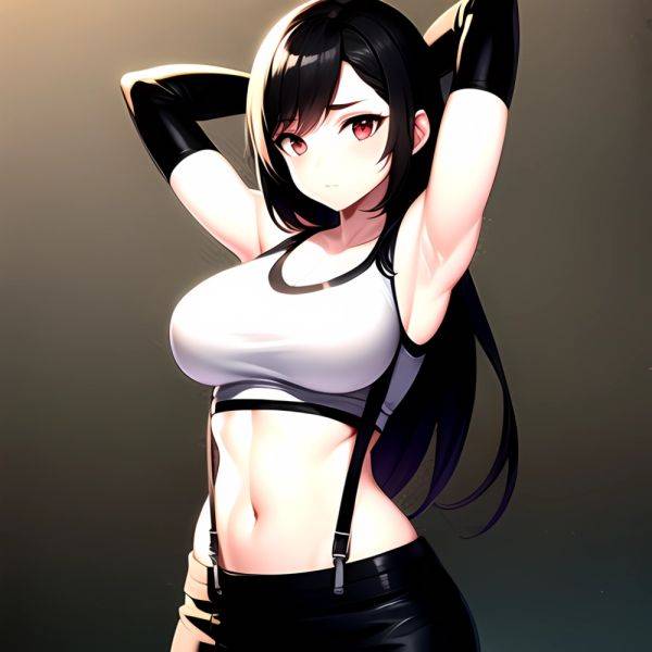 1girl Armpits Arms Behind Head Arms Up Bare Shoulders Black Gloves Black Hair Black Skirt Breasts Closed Mouth Crop Top, 405493165 - AIHentai - aihentai.co on pornsimulated.com