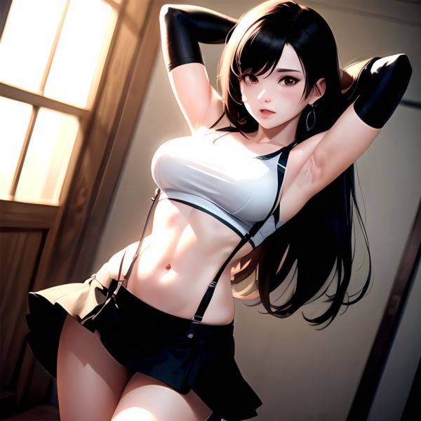 1girl Armpits Arms Behind Head Arms Up Bare Shoulders Black Gloves Black Hair Black Skirt Breasts Closed Mouth Crop Top, 291978151 - AIHentai - aihentai.co on pornsimulated.com