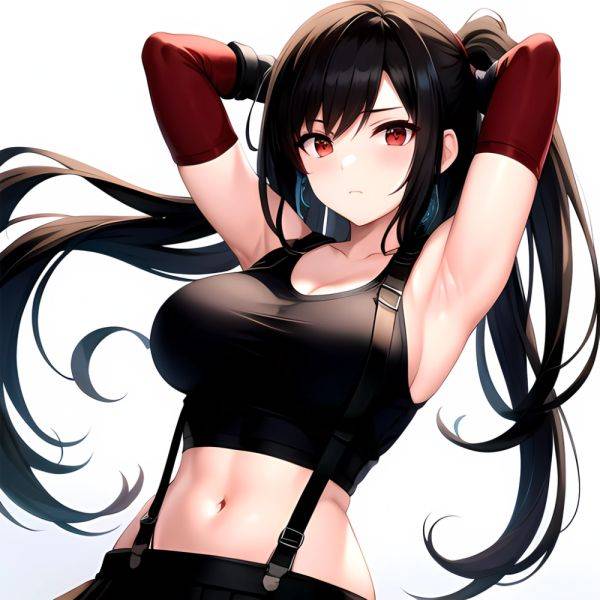 1girl Armpits Arms Behind Head Arms Up Bare Shoulders Black Gloves Black Hair Black Skirt Breasts Closed Mouth Crop Top, 4054778807 - AIHentai - aihentai.co on pornsimulated.com
