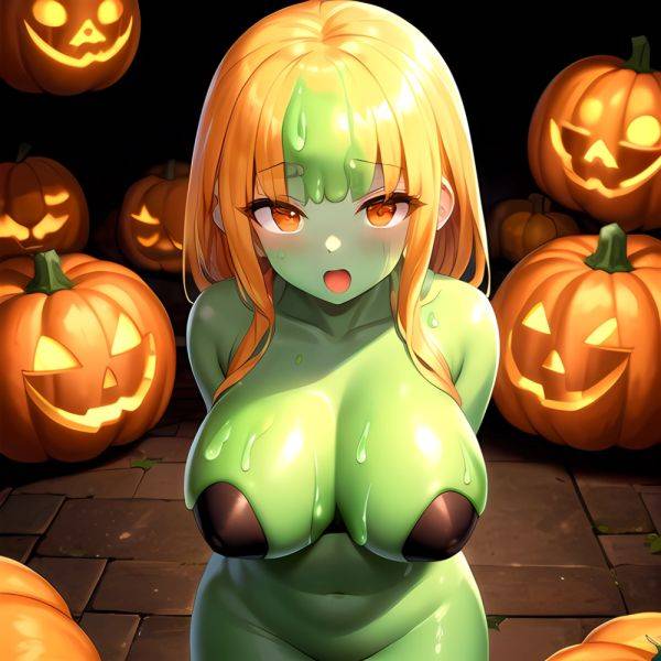 Orange Slime Messy Slime Big Boobs Pov Pumpkins Orange And Black Standing Up Facing The Viewer Arms Behind Back, 2174963168 - AIHentai - aihentai.co on pornsimulated.com
