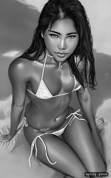 Thai teen, dark skin, sitting on a thailand beach, intricate long hair - spicy.porn - Thailand on pornsimulated.com