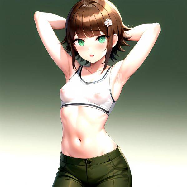 1boy Armpits Arms Behind Head Blush Breasts Brown Hair Bulge Collarbone Contrapposto Covered Nipples Crop Top Danganronpa Trigge, 732379210 - AIHentai - aihentai.co on pornsimulated.com