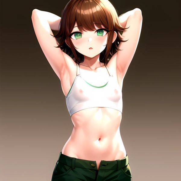 1boy Armpits Arms Behind Head Blush Breasts Brown Hair Bulge Collarbone Contrapposto Covered Nipples Crop Top Danganronpa Trigge, 570226223 - AIHentai - aihentai.co on pornsimulated.com