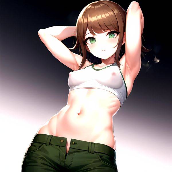 1boy Armpits Arms Behind Head Blush Breasts Brown Hair Bulge Collarbone Contrapposto Covered Nipples Crop Top Danganronpa Trigge, 1041647255 - AIHentai - aihentai.co on pornsimulated.com