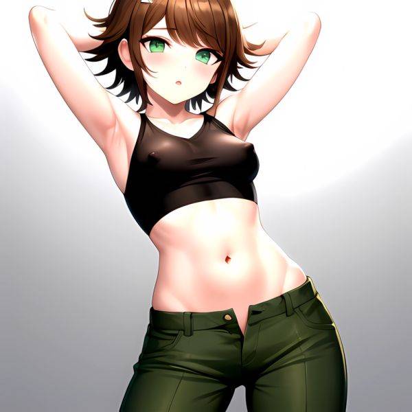 1boy Armpits Arms Behind Head Blush Breasts Brown Hair Bulge Collarbone Contrapposto Covered Nipples Crop Top Danganronpa Trigge, 813027430 - AIHentai - aihentai.co on pornsimulated.com