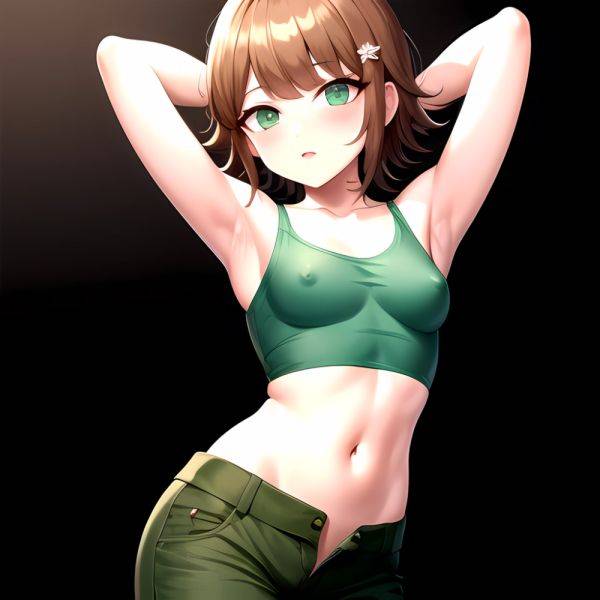 1boy Armpits Arms Behind Head Blush Breasts Brown Hair Bulge Collarbone Contrapposto Covered Nipples Crop Top Danganronpa Trigge, 577437409 - AIHentai - aihentai.co on pornsimulated.com