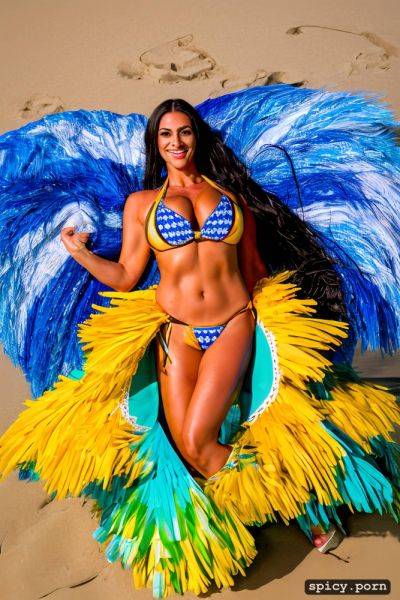Color portrait, long hair, 37 yo beautiful performing white rio carnival dancer at copacabana beach - spicy.porn on pornsimulated.com