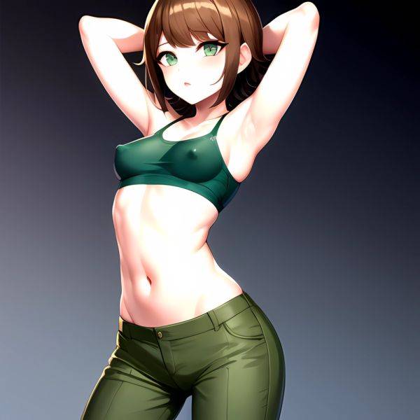 1boy Armpits Arms Behind Head Blush Breasts Brown Hair Bulge Collarbone Contrapposto Covered Nipples Crop Top Danganronpa Trigge, 3318866137 - AIHentai - aihentai.co on pornsimulated.com