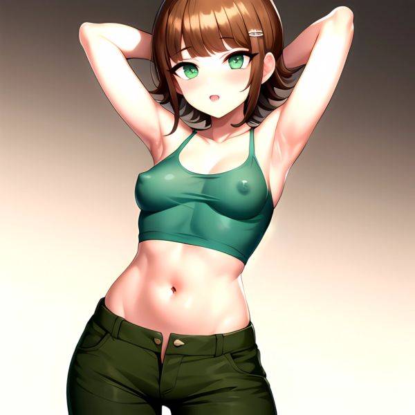 1boy Armpits Arms Behind Head Blush Breasts Brown Hair Bulge Collarbone Contrapposto Covered Nipples Crop Top Danganronpa Trigge, 1919257003 - AIHentai - aihentai.co on pornsimulated.com