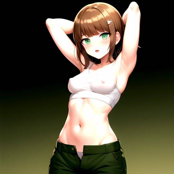 1boy Armpits Arms Behind Head Blush Breasts Brown Hair Bulge Collarbone Contrapposto Covered Nipples Crop Top Danganronpa Trigge, 3509367142 - AIHentai - aihentai.co on pornsimulated.com