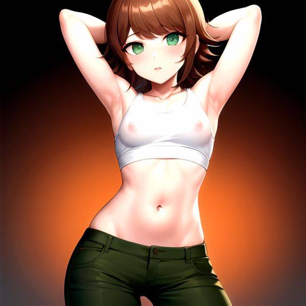 1boy Armpits Arms Behind Head Blush Breasts Brown Hair Bulge Collarbone Contrapposto Covered Nipples Crop Top Danganronpa Trigge, 735010011 - AIHentai - aihentai.co on pornsimulated.com