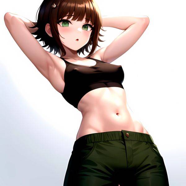 1boy Armpits Arms Behind Head Blush Breasts Brown Hair Bulge Collarbone Contrapposto Covered Nipples Crop Top Danganronpa Trigge, 3671669307 - AIHentai - aihentai.co on pornsimulated.com