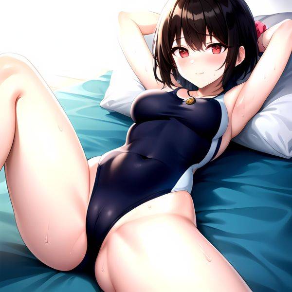 Tutinako Morino Rinze 1girl Black Hair Blush Closed Mouth Competition Swimsuit Covered Navel Heart Jewelry Looking At Self Lying, 2567742061 - AIHentai - aihentai.co on pornsimulated.com