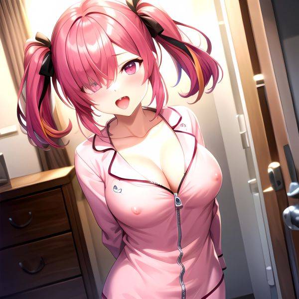 Han Juri 1girl Blush Breasts Breasts Apart Collarbone Hair Over One Eye Large Breasts Long Sleeves Multicolored Hair Navel Nippl, 644364039 - AIHentai - aihentai.co on pornsimulated.com
