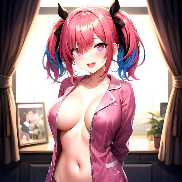 Han Juri 1girl Blush Breasts Breasts Apart Collarbone Hair Over One Eye Large Breasts Long Sleeves Multicolored Hair Navel Nippl, 482234468 - AIHentai - aihentai.co on pornsimulated.com