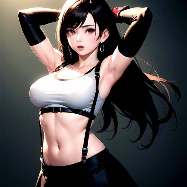 1girl Armpits Arms Behind Head Arms Up Bare Shoulders Black Gloves Black Hair Black Skirt Breasts Closed Mouth Crop Top, 2074839521 - AIHentai - aihentai.co on pornsimulated.com