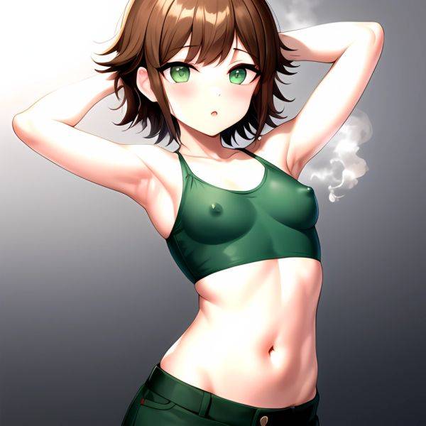 1boy Armpits Arms Behind Head Blush Breasts Brown Hair Bulge Collarbone Contrapposto Covered Nipples Crop Top Danganronpa Trigge, 3047455118 - AIHentai - aihentai.co on pornsimulated.com