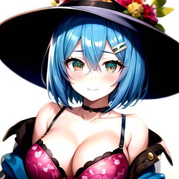 1girl Blush Bob Cut Bra Breasts Cleavage Close Up Closed Mouth Collarbone Commentary Eyelashes Eyes Visible Through Hair Floral, 3153811706 - AIHentai - aihentai.co on pornsimulated.com