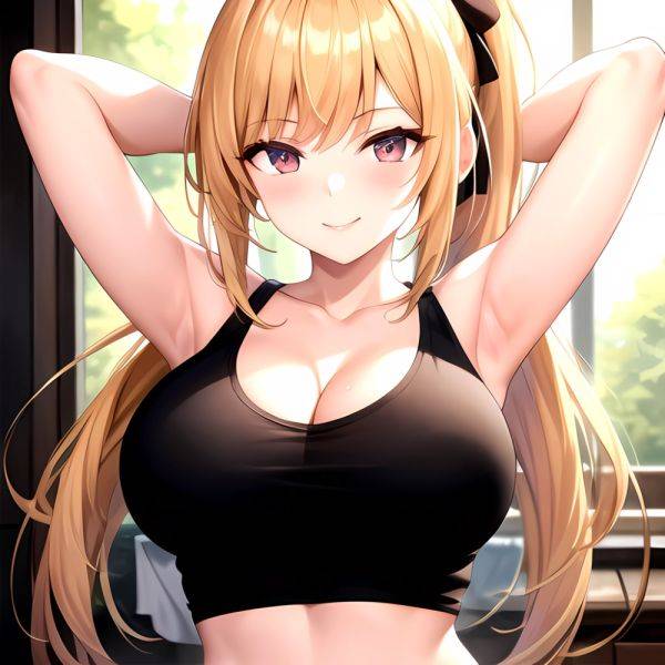 Beatrix Amerhauser 1girl Armpits Arms Behind Head Bare Shoulders Blonde Hair Breasts Cleavage Large Breasts Long Hair Looking At, 621761228 - AIHentai - aihentai.co on pornsimulated.com