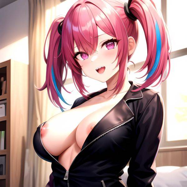 Han Juri 1girl Blush Breasts Breasts Apart Collarbone Hair Over One Eye Large Breasts Long Sleeves Multicolored Hair Navel Nippl, 1620338596 - AIHentai - aihentai.co on pornsimulated.com