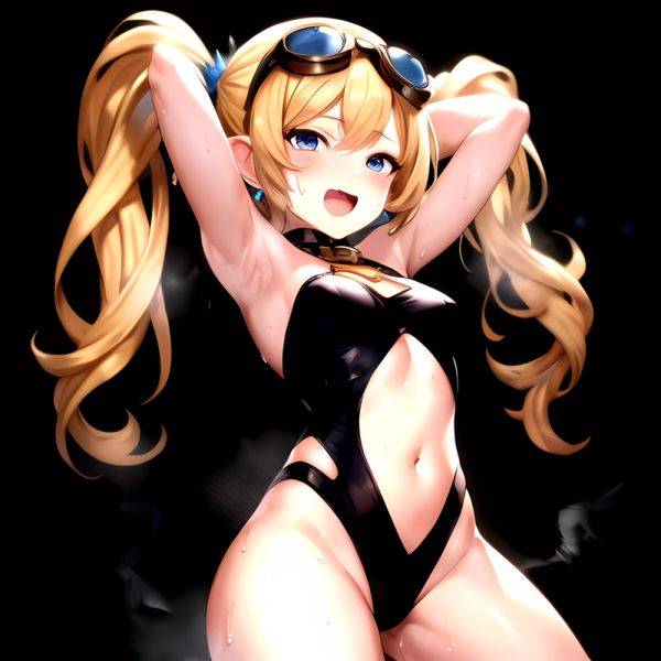 1girl Armpits Arms Behind Head Backlighting Bare Arms Bare Legs Blonde Hair Blue Eyes Blush Breasts Check Commentary Clothing Cu, 1800142737 - AIHentai - aihentai.co on pornsimulated.com