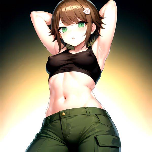 1boy Armpits Arms Behind Head Blush Breasts Brown Hair Bulge Collarbone Contrapposto Covered Nipples Crop Top Danganronpa Trigge, 3514135403 - AIHentai - aihentai.co on pornsimulated.com