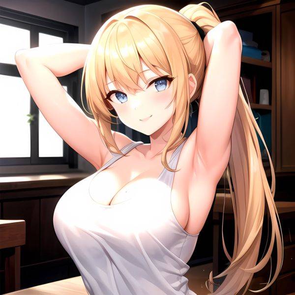 Beatrix Amerhauser 1girl Armpits Arms Behind Head Bare Shoulders Blonde Hair Breasts Cleavage Large Breasts Long Hair Looking At, 2880859617 - AIHentai - aihentai.co on pornsimulated.com