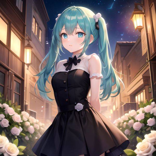 Face Focus Masterpiece Best Quality 1girl White Roses Petals Night Background Fireflies Light Particle Solo Aqua Hair With Twin, 4204735289 - AIHentai - aihentai.co on pornsimulated.com