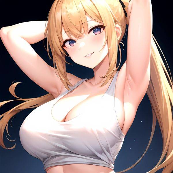 Beatrix Amerhauser 1girl Armpits Arms Behind Head Bare Shoulders Blonde Hair Breasts Cleavage Large Breasts Long Hair Looking At, 3803408217 - AIHentai - aihentai.co on pornsimulated.com