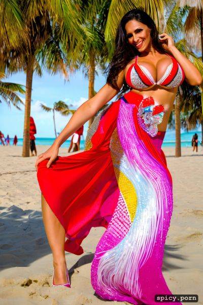 Color portrait, long hair, 66 yo beautiful performing white rio carnival dancer at copacabana beach - spicy.porn on pornsimulated.com