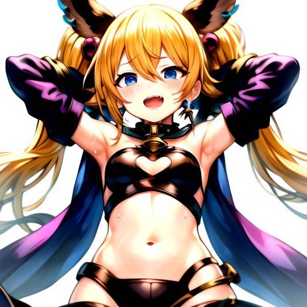1girl Armpits Arms Behind Head Backlighting Bare Arms Bare Legs Blonde Hair Blue Eyes Blush Breasts Check Commentary Clothing Cu, 249435725 - AIHentai - aihentai.co on pornsimulated.com