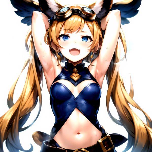1girl Armpits Arms Behind Head Backlighting Bare Arms Bare Legs Blonde Hair Blue Eyes Blush Breasts Check Commentary Clothing Cu, 2015076064 - AIHentai - aihentai.co on pornsimulated.com