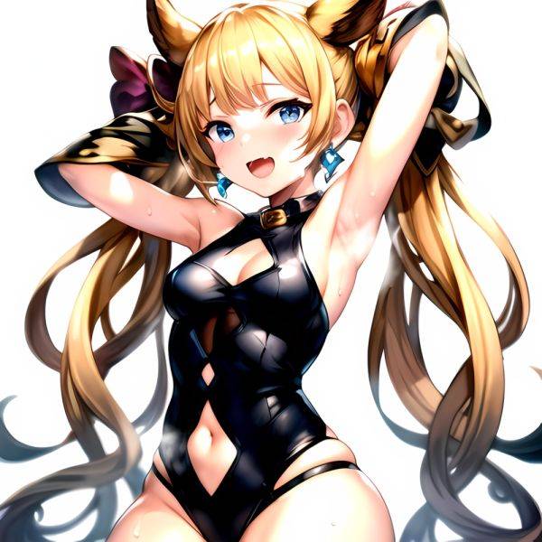 1girl Armpits Arms Behind Head Backlighting Bare Arms Bare Legs Blonde Hair Blue Eyes Blush Breasts Check Commentary Clothing Cu, 2935959372 - AIHentai - aihentai.co on pornsimulated.com