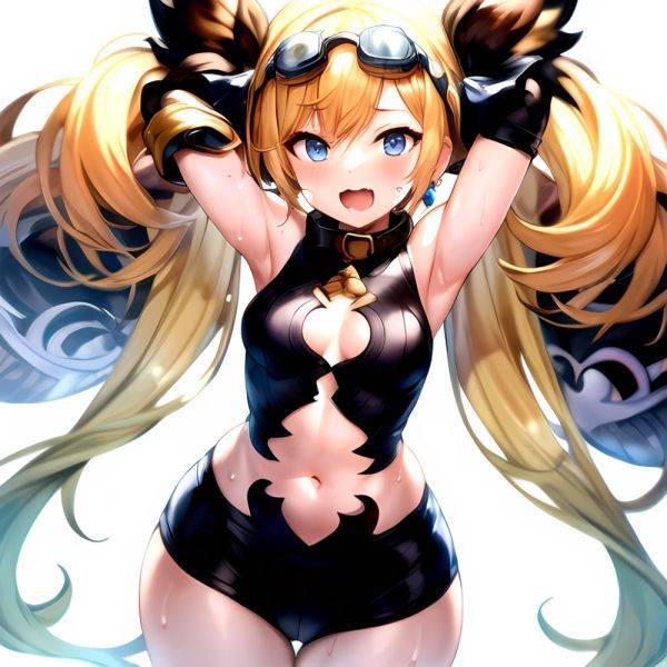 1girl Armpits Arms Behind Head Backlighting Bare Arms Bare Legs Blonde Hair Blue Eyes Blush Breasts Check Commentary Clothing Cu, 3529267769 - AIHentai - aihentai.co on pornsimulated.com