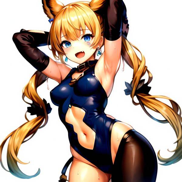 1girl Armpits Arms Behind Head Backlighting Bare Arms Bare Legs Blonde Hair Blue Eyes Blush Breasts Check Commentary Clothing Cu, 3700592875 - AIHentai - aihentai.co on pornsimulated.com