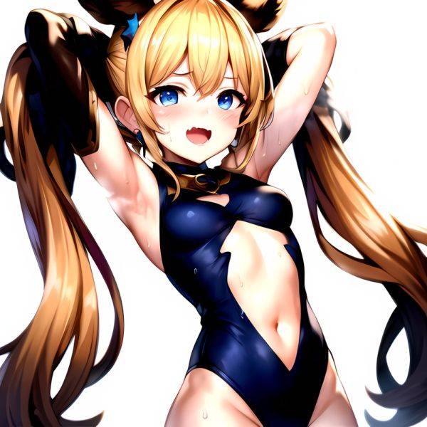 1girl Armpits Arms Behind Head Backlighting Bare Arms Bare Legs Blonde Hair Blue Eyes Blush Breasts Check Commentary Clothing Cu, 2843673643 - AIHentai - aihentai.co on pornsimulated.com