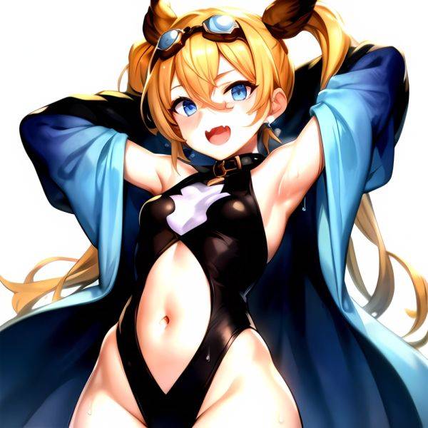 1girl Armpits Arms Behind Head Backlighting Bare Arms Bare Legs Blonde Hair Blue Eyes Blush Breasts Check Commentary Clothing Cu, 3329500445 - AIHentai - aihentai.co on pornsimulated.com
